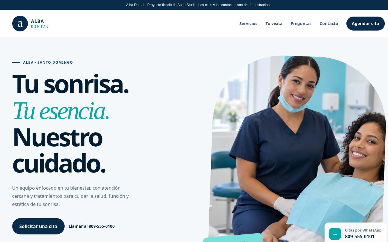 Hero de Alba Dental: Tu sonrisa. Tu esencia. Nuestro cuidado.