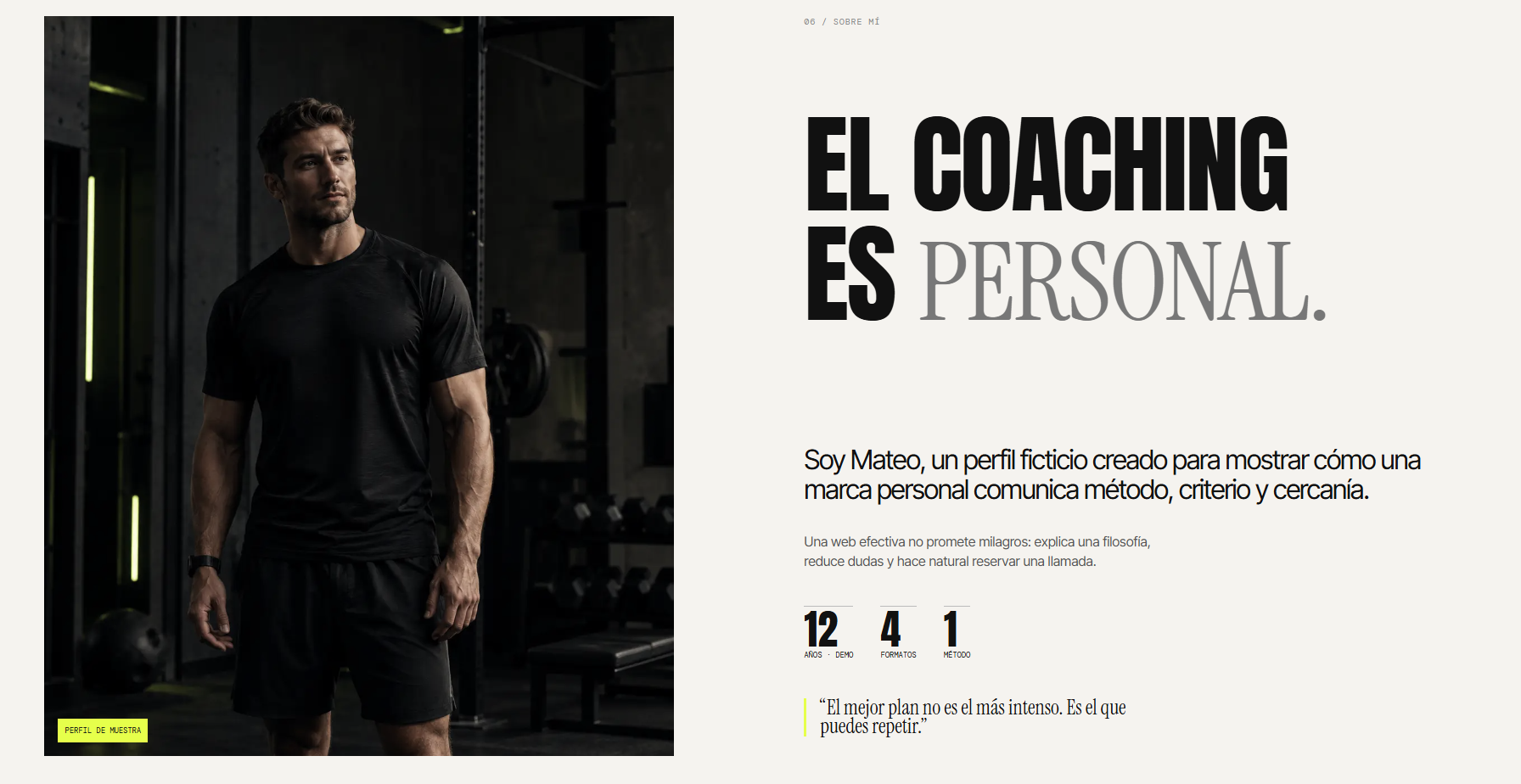 Sección El coaching es personal de Mateo Vera Performance